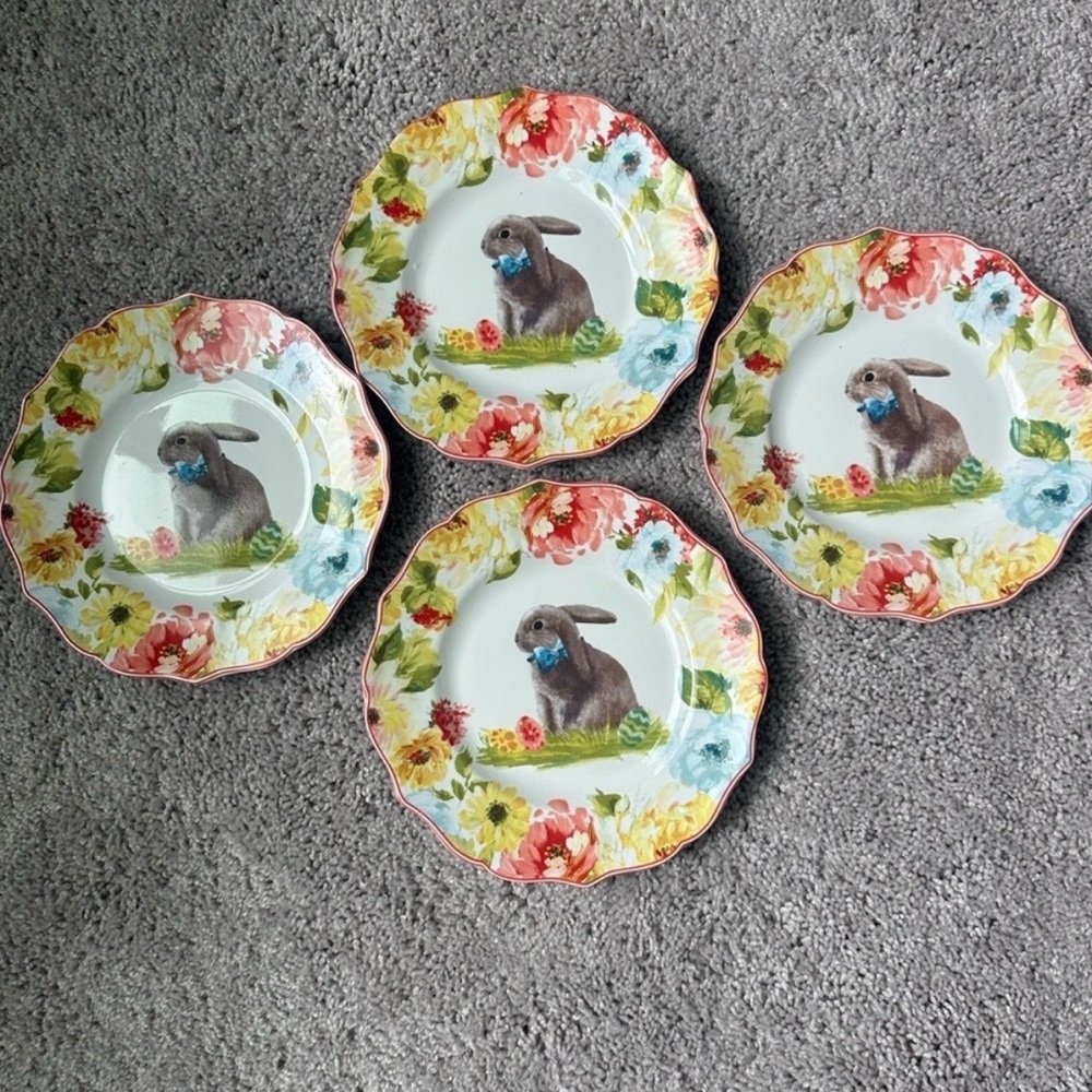 Secret Garden Spring Blooms
Salad plates 8.5" Bunny cottage decor 
Floral Prints